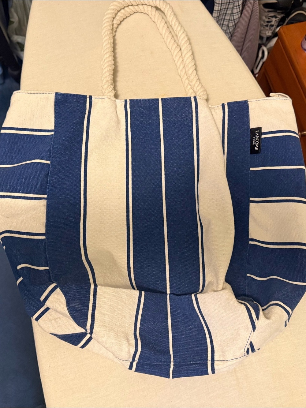 Lancôme Blue & Cream Striped Canvas Tote